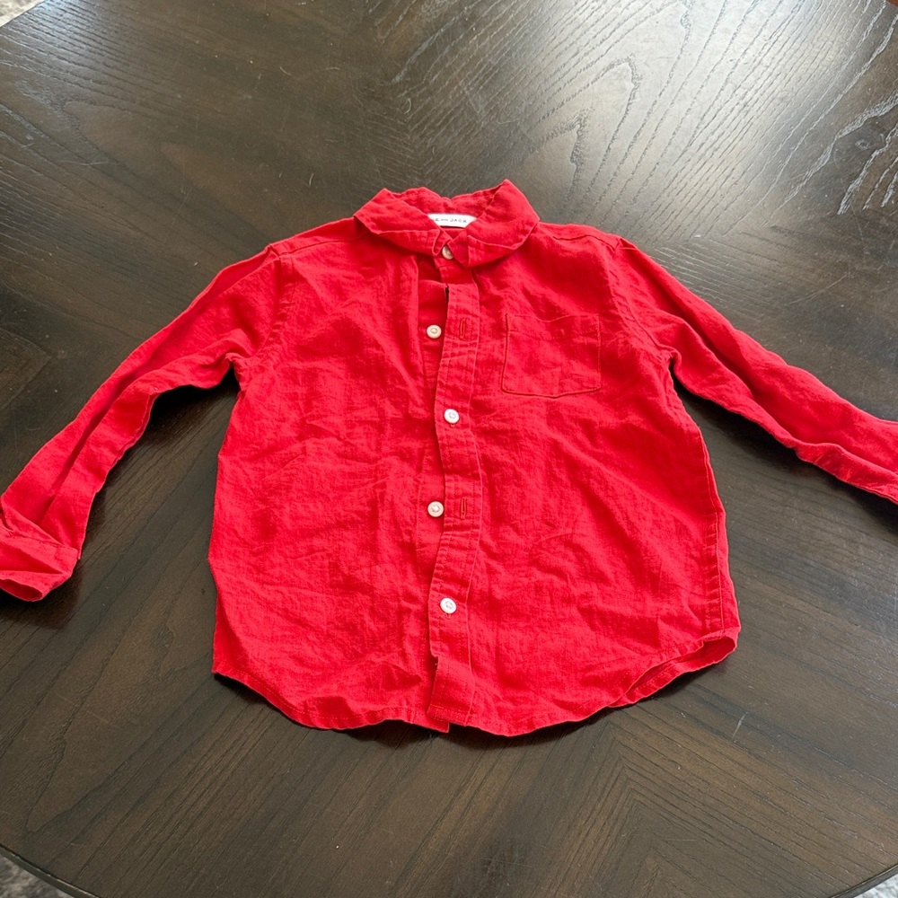 Never worn, Janie and Jack Classic Red Kids Button-Down linen shirt, size 3T